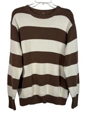 John Galt Brandy Melville Brown Cream Striped Oversized Knit Sweater Retro Y2K
